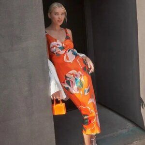 NWOT Reformation Silk Orange Floral Midi Dress in Electra M $250